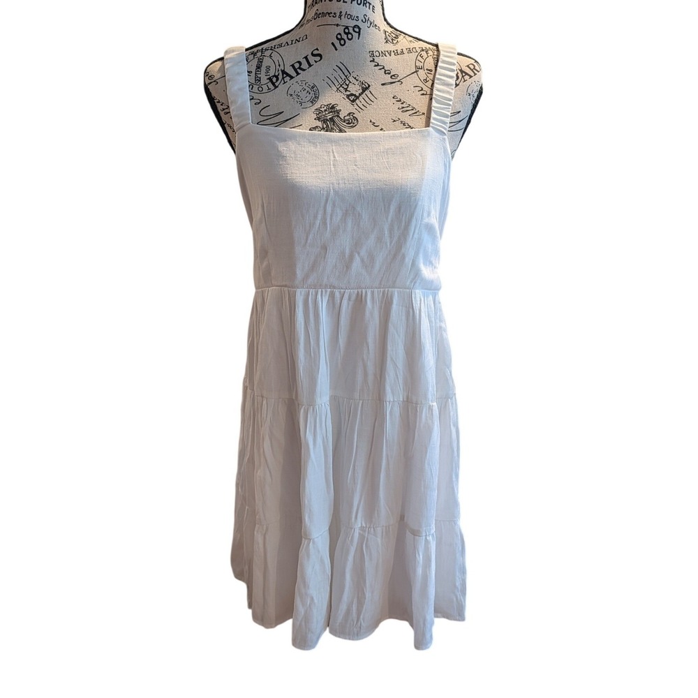 Altar'd State White Classic Sun Tiered Tie Back Mini Dress XL Square Neck